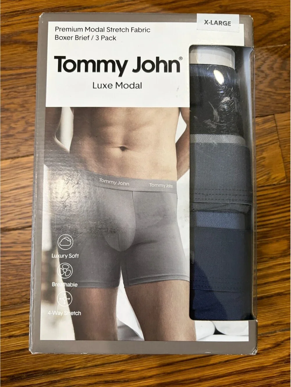 Tommy John Luxe Modal Boxer Brief 3 Pack XXL Black Turbulence Monument New